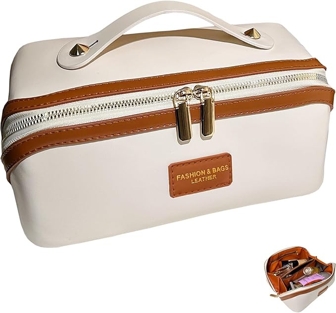 Clear Makeup Bag Transparent Cosmetic Bag with Handle 2 Zippers Waterproof Makeup Bag Organizer w... | Amazon (US)