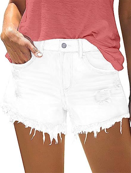 MODARANI Cut Off Denim Shorts for Women Frayed Distressed Jean Short Cute Mid Rise Ripped Hot Sho... | Amazon (US)