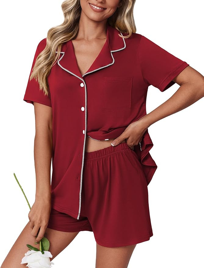 Ekouaer Pajamas Set for Women 2 Piece Pjs Short Sleeve Sleepwear Button Down Lounge Shorts Sets S... | Amazon (US)
