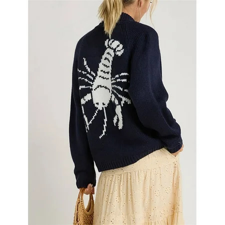 Women's Shawl Collar Cardigan Funny Lobster Graphic Long Sleeve V Neck Sweater Y2K Button Down Warm Jacket Coats | Walmart (US)