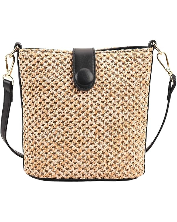 Women Straw Crossbody Bag Beach Handmade Rattan Shoulder Bags Hand Woven Leather Straps Straw Clu... | Amazon (US)