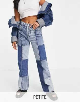 Topshop Petite patchwork 90s Straight jeans | ASOS (Global)