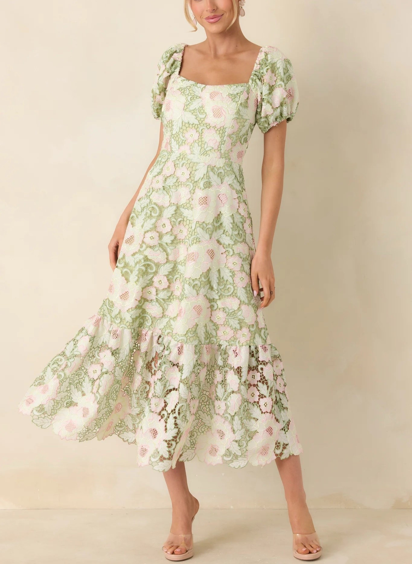 Looking for a floral midi dress? This green and pink lace tie-back midi dress is perfect for garden parties, brunch, or special occasions. Under $120. Style the look with a pair of heels or sandals.

Keywords: Spring soirée, summer soirée, floral midi dress, floral maxi dress, floral appliqué dress, spring midi dress, spring dress 2026, day date, garden party, summer soirée dresses, wedding guest, summer wedding guest, party dress, afternoon tea, spring dresses women

#LTKgrwm #LTKWedding #LTKTravel