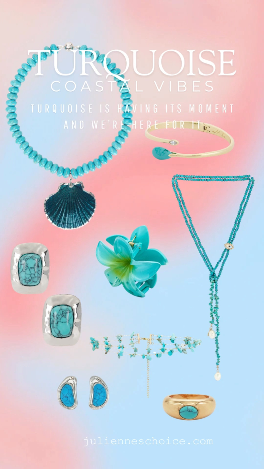 Tropical Romance ☀️✨
💙 Tap to shop the turquoise drop:
🔹 Beaded shell necklace for coastal vibes
🔹 Gold cuff with mini charm (so chic!)
🔹 Super Bloom flower clip—your hair needs this
🔹 Gemstone studs & dainty crawlers for subtle sparkle
🔹 Chunky gold ring for a statement finish✨julienneschoice

#LTKSwim #LTKTravel #LTKStyleTip
