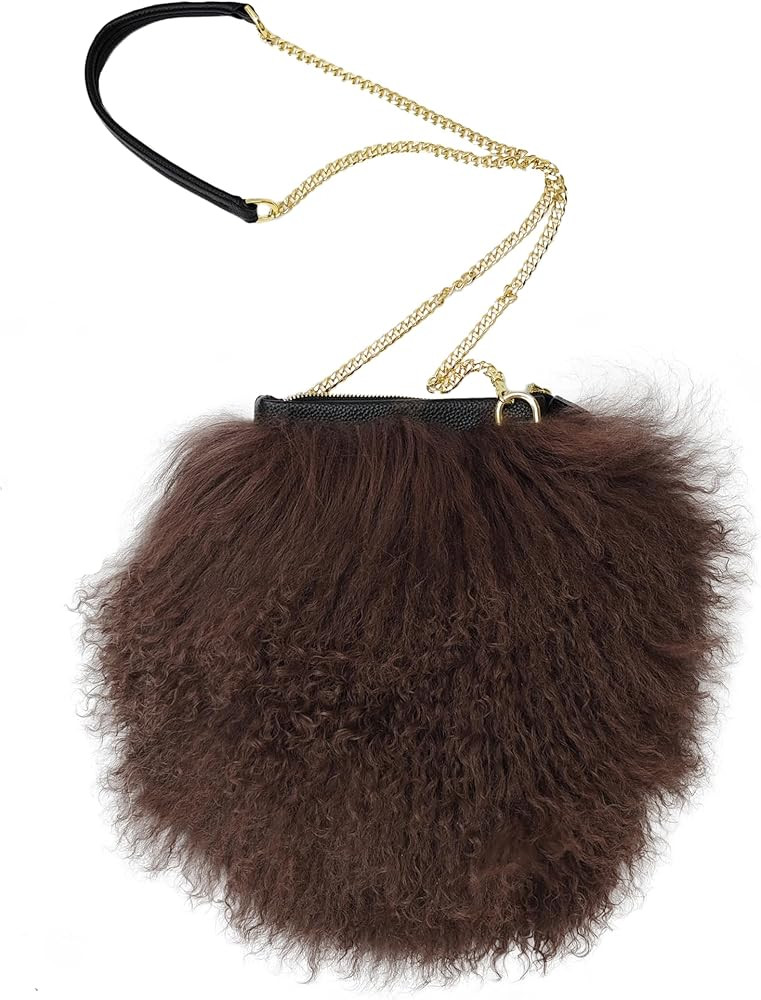 Furry Crossbody Bag Real Curly Mongolian Fur Purse Flush Fur Clutch Shoulder Bag | Amazon (US)