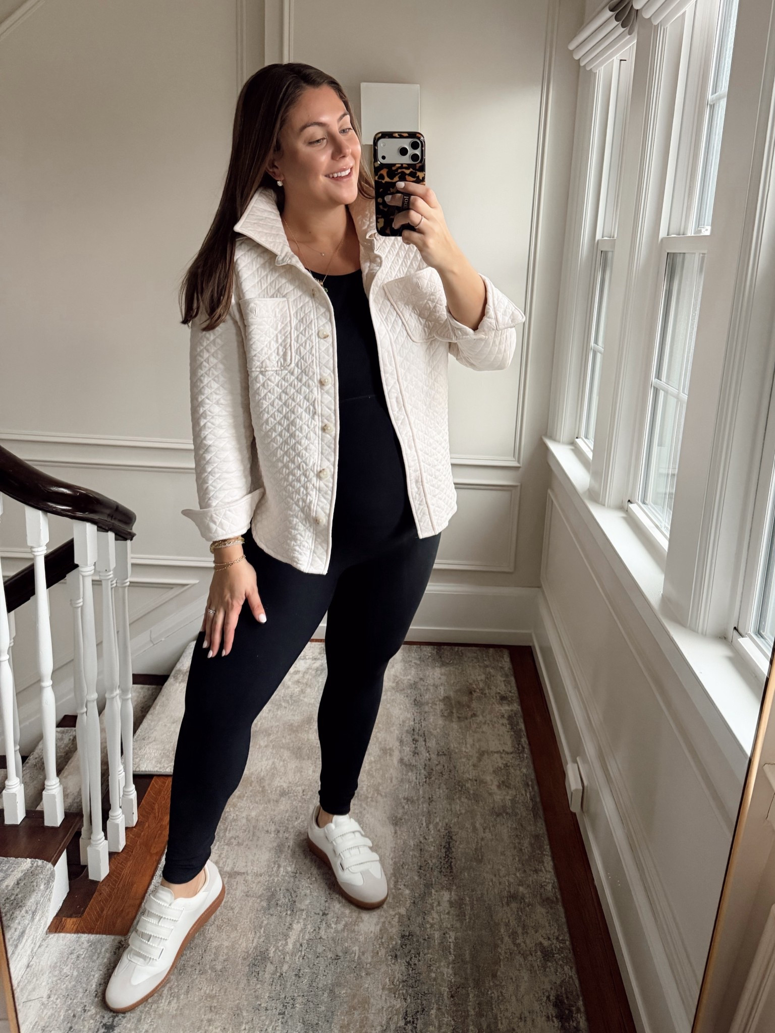 Wearing size 1X in one-piece jumpsuit (old style from @Spanx - sharing similar & use CARALYN15 on your first order) XL in quilted jacket. 

#LTKActive #LTKBump #LTKMidsize