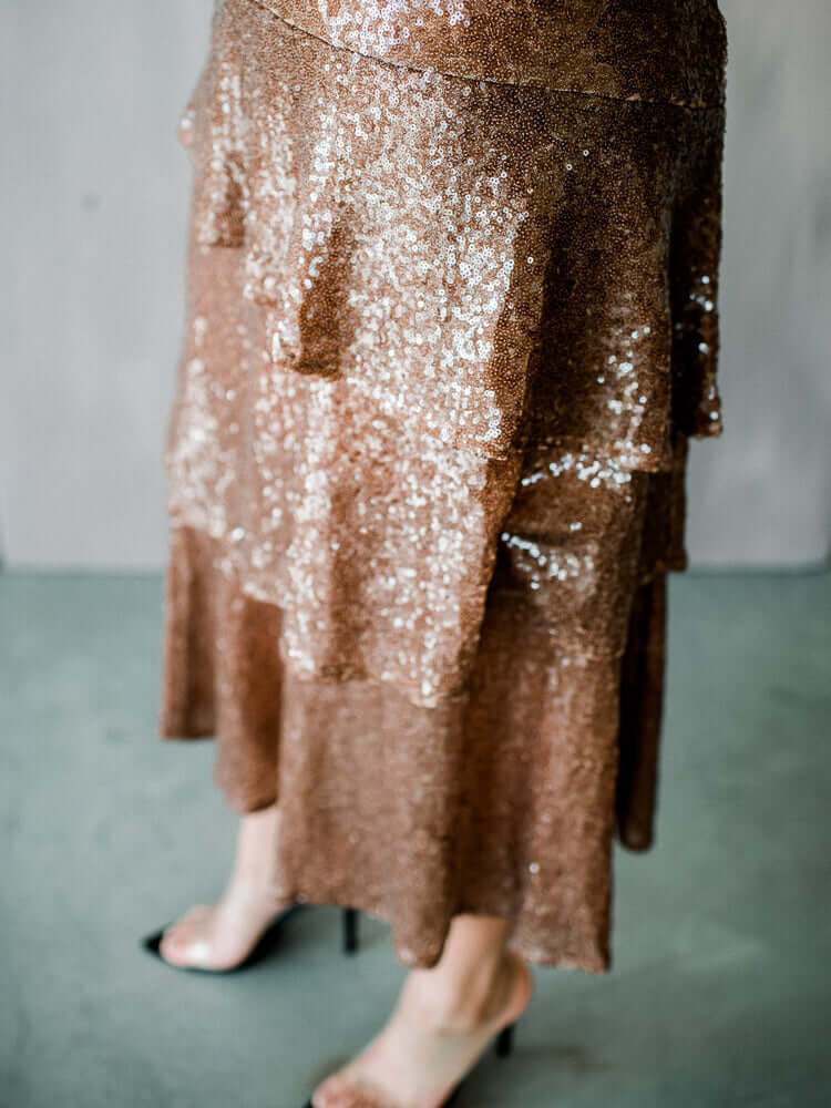 Butterscotch Sequin Midi Skirt | Confête