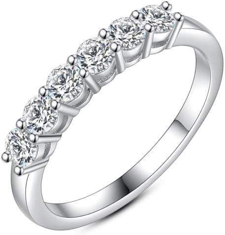 IMOLOVE Moissanite Wedding Band for Women, 6 Stone D Color VVS1 Moissanite Eternity Rings, Stacka... | Amazon (US)