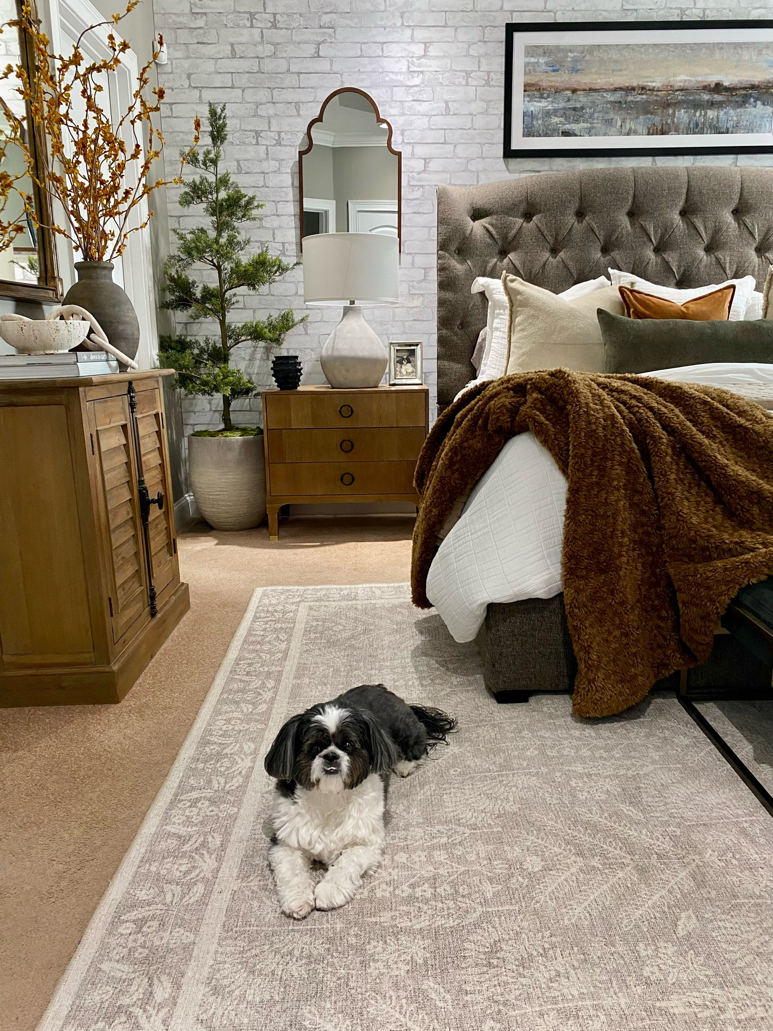 Since it’s officially Fall, I decided to give our bedroom a little refresh. 🍂 I switched out the lamps, added the faux cedar tree and cognac faux fur throw. It’s warm, cozy and Cooper approved! Hope you have a wonderful weekend! 

#LTKSeasonal #LTKhome #LTKstyletip