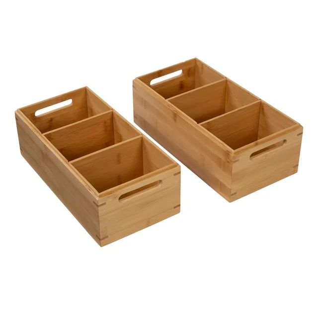 Better Homes & Gardens Set of 2 Bamboo Pantry Organizer Boxes with Dividers, Natural | Walmart (US)