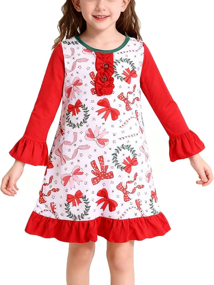 Christmas Toddler Girls Nightgowns Santa Claus Gift Pattern Sleepwear Night Dress Pajamas 2-8Y | Amazon (US)