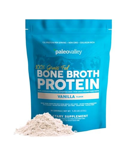 Paleovalley 100% Grass Fed Beef Bone Broth Protein Powder - Rich in Collagen Peptides for Hair, Skin, Gut Health, Bone and Joint Support - 13g Protein Per Serving - No Gluten or GMOs - Vanilla | Amazon (US)