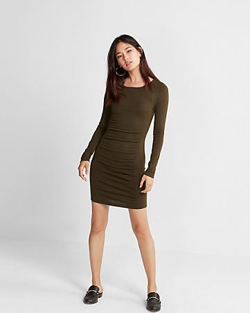 Ruched Crew Neck Sweater Dress | Express