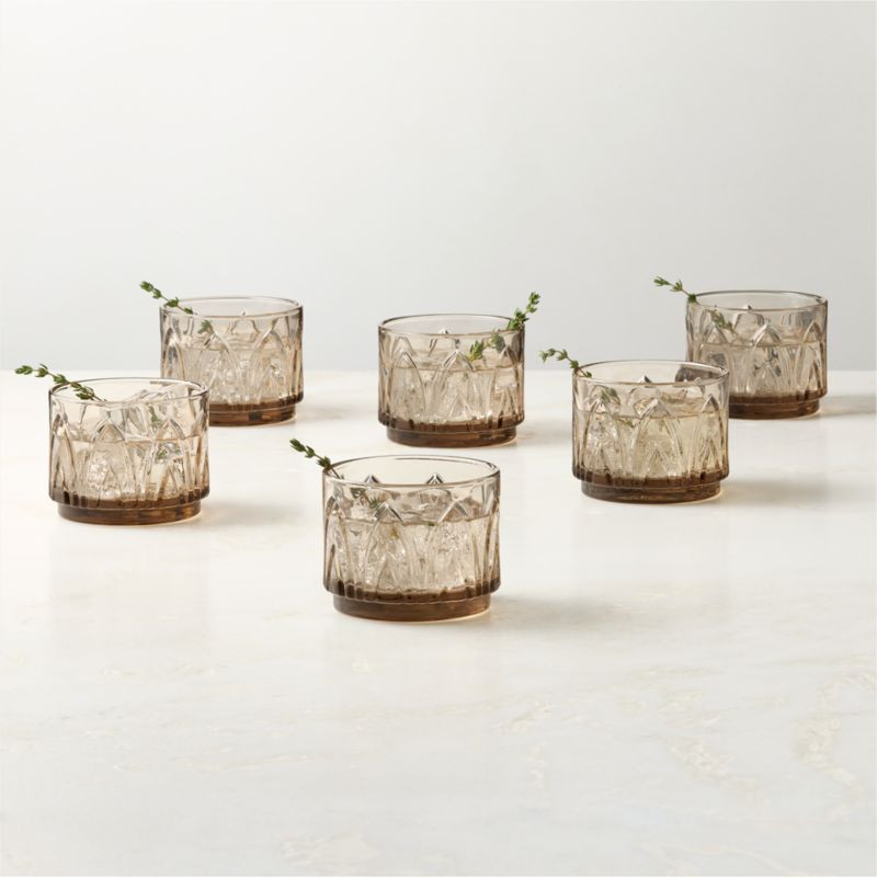 Buchanan Smoked Stacking Double Old-Fashioned Glasses Set of 6 + Reviews | CB2 | CB2