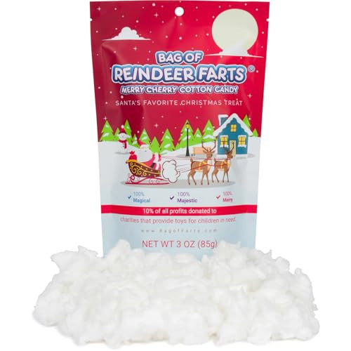 Bag of Reindeer Farts Cotton Candy, NEW Merry Cherry Flavor, 1 pack / 3 ounces, Funny Christmas Stocking Stuffer Present for Kids Boys Girls Teens Teachers White Elephant Unique Holiday Surprise | Amazon (US)