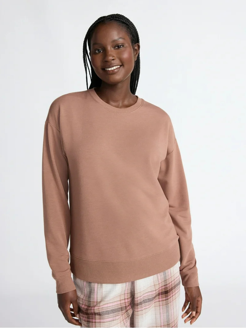 Joyspun Women's Fleece Drop Shoulder Sleep Top with Long Sleeves, Sizes XS-3X | Walmart (US)