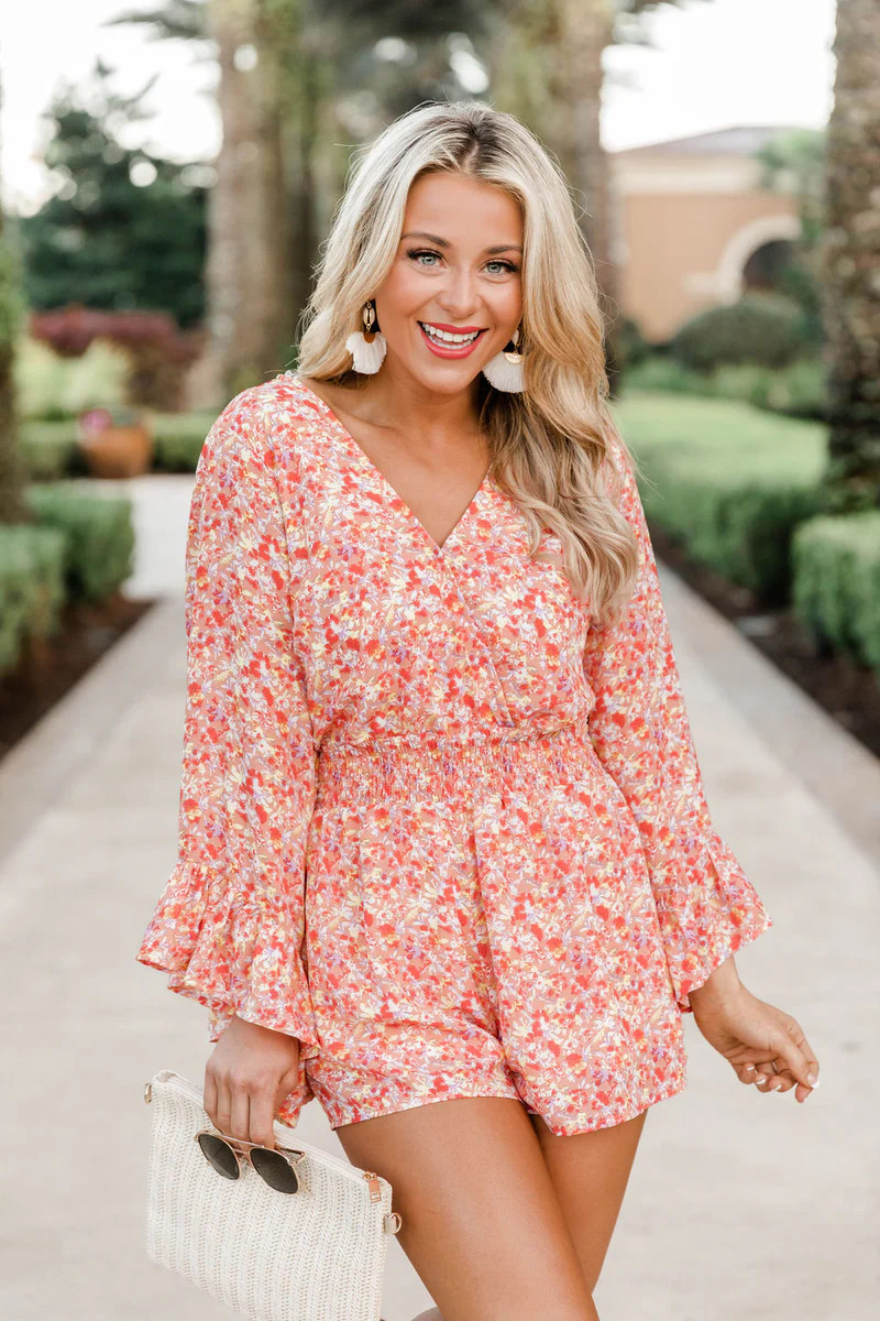 I Keep Hoping Coral Floral Multi Romper | Pink Lily