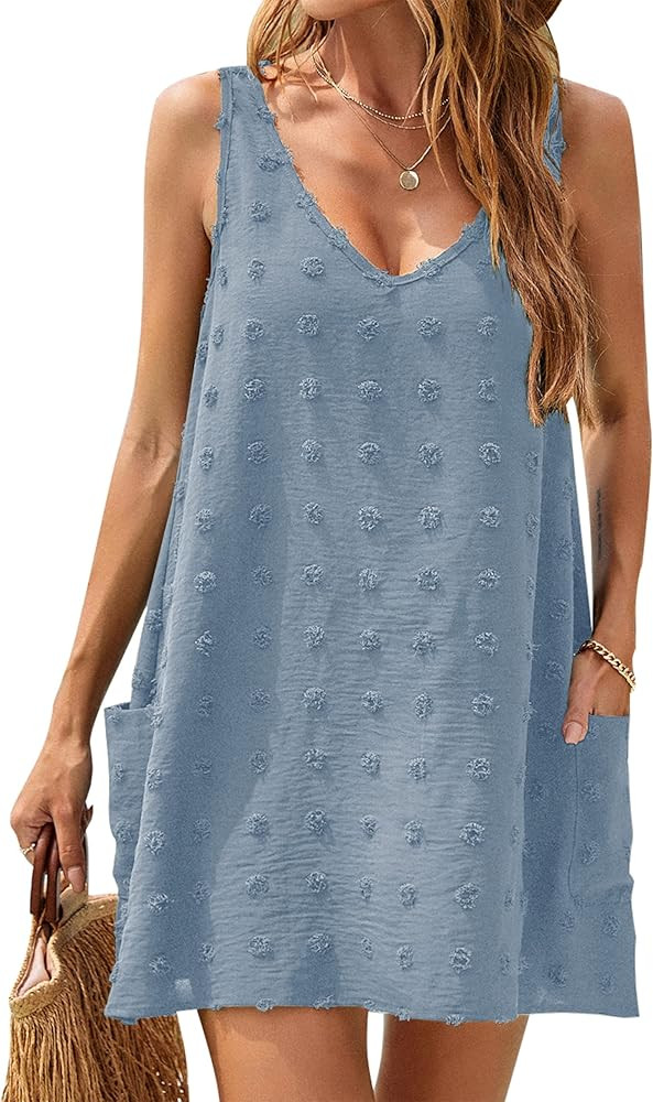 Blooming Jelly Womens Casual Sun Summer Dresses Swiss Polka Dot Beach Cover Up V Neck Tank Dress ... | Amazon (US)