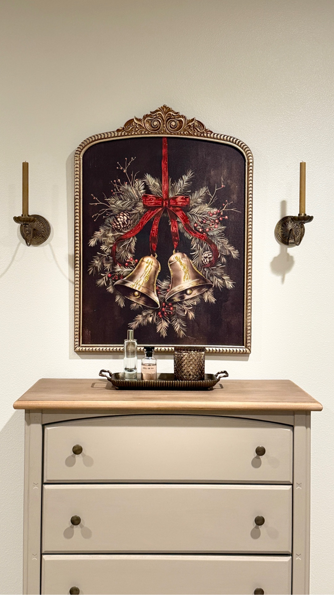 Beautiful Antique Brass wall sconces. Goes perfect with my Christmas wall decor. 
#christmas #antique #holiday 

#LTKHome #LTKHoliday #LTKSeasonal