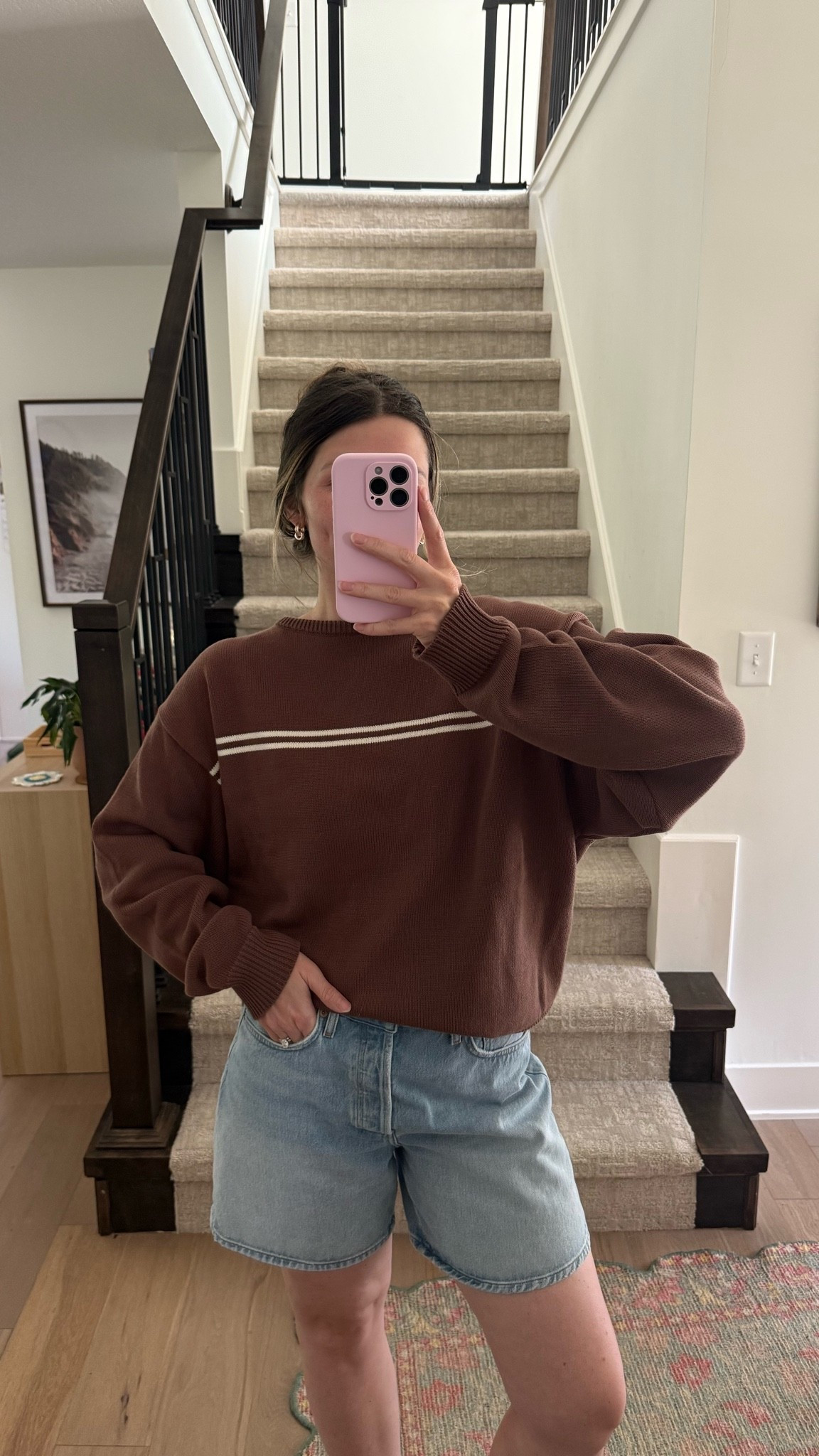 Medium in sweater and denim shorts tts! 

Early fall outfit

#LTKootd