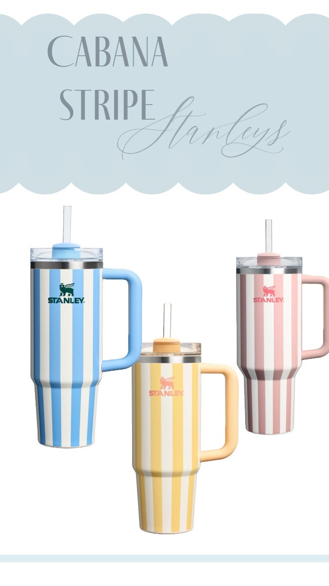 Cabana striped Stanley cups … yes please ! Would make the perfect spring or summer gift ! Teacher gift , Mother’s Day gift 