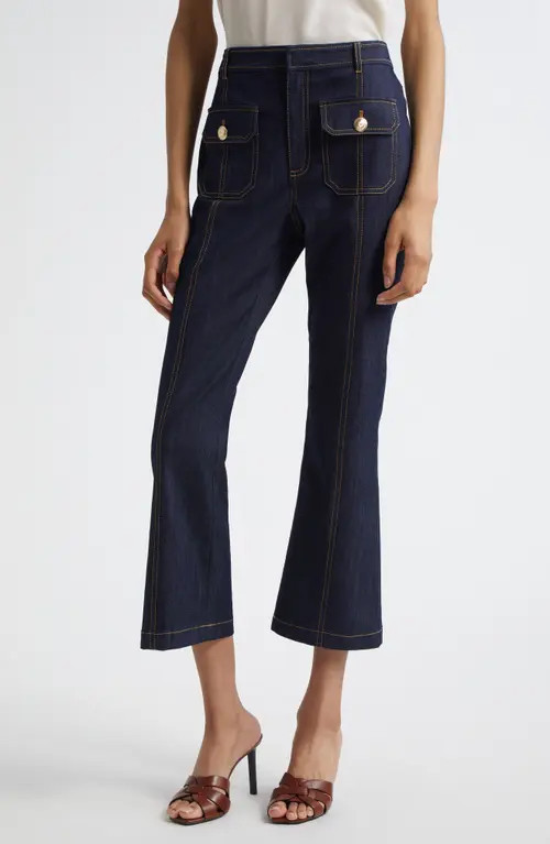 Cinq à Sept Marsha Patch Pocket Kick Flare Jeans in Indigo at Nordstrom, Size 0 | Nordstrom
