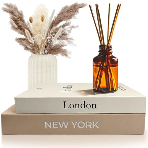 AMINALUX Faux Book Storage Box Set – Decorative Faux Books with Hidden Storage for Coffee Table Decor, Bookshelf or Mantle – Linen Decorative Boxes (Set of 2) – Aesthetic Book Decor for Home | Amazon (US)