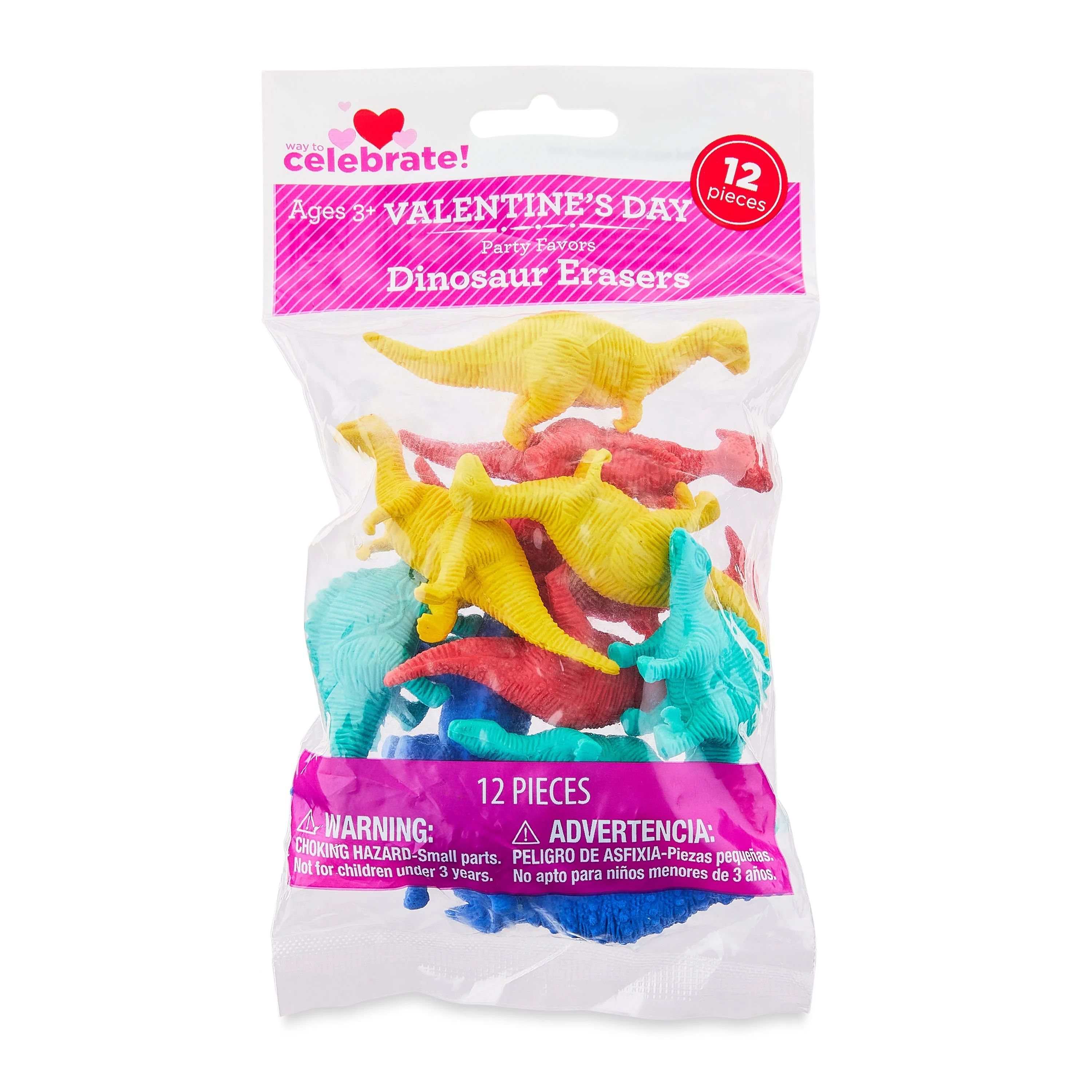 Valentine's Day Dinosaur Erasers Party Favors, Multicolor, 12 Count, by Way To Celebrate | Walmart (US)