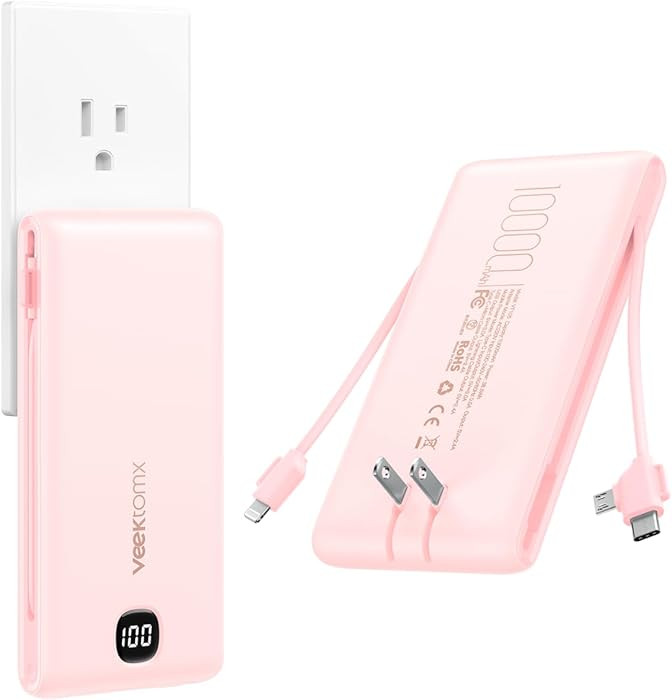 VEEKTOMX Portable Charger with Built in Cables 10000mAh, Power Bank for iPhone with Wall Plug, Tr... | Amazon (US)