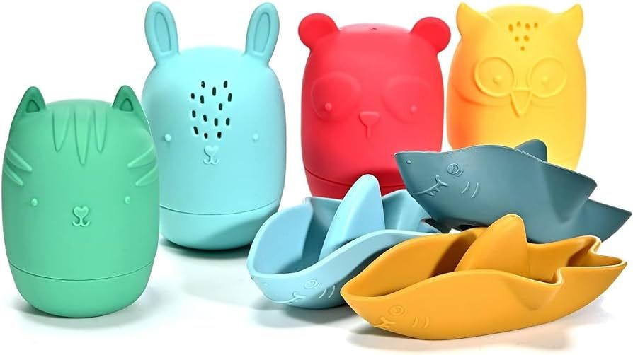 7-Piece Mold Free Silicone Baby Bath Toy Set for Infants 6-12 Months, Bathtub Toys for Toddlers 1... | Amazon (US)