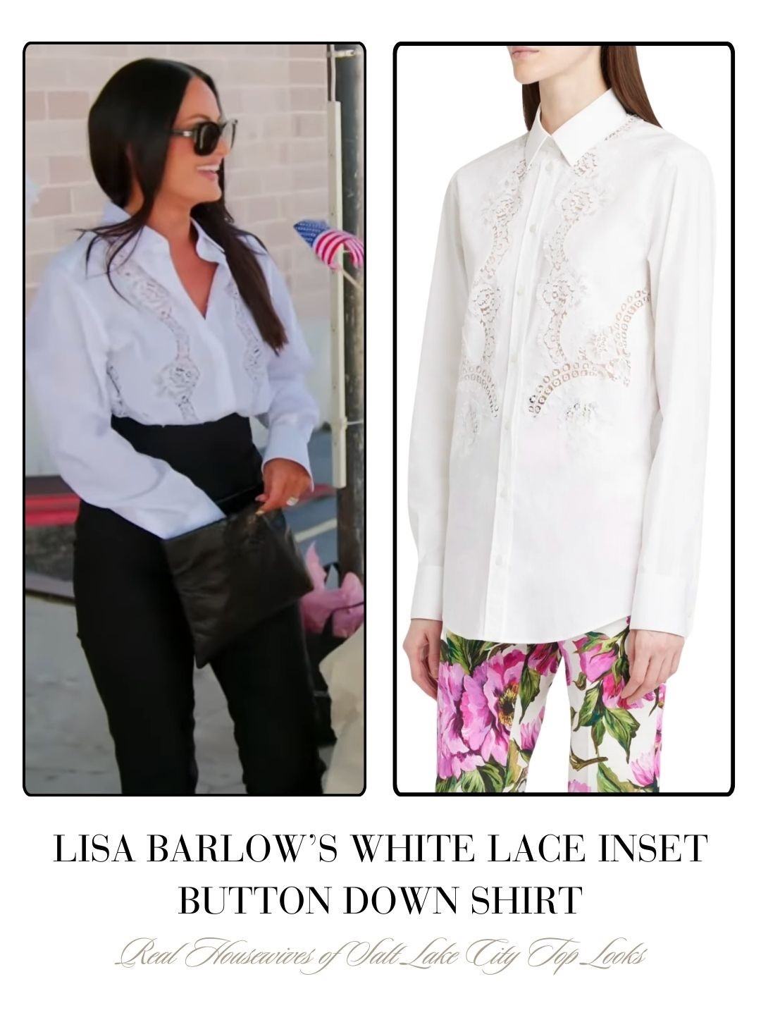 Lisa Barlow’s White Lace Inset Button Down Shirt