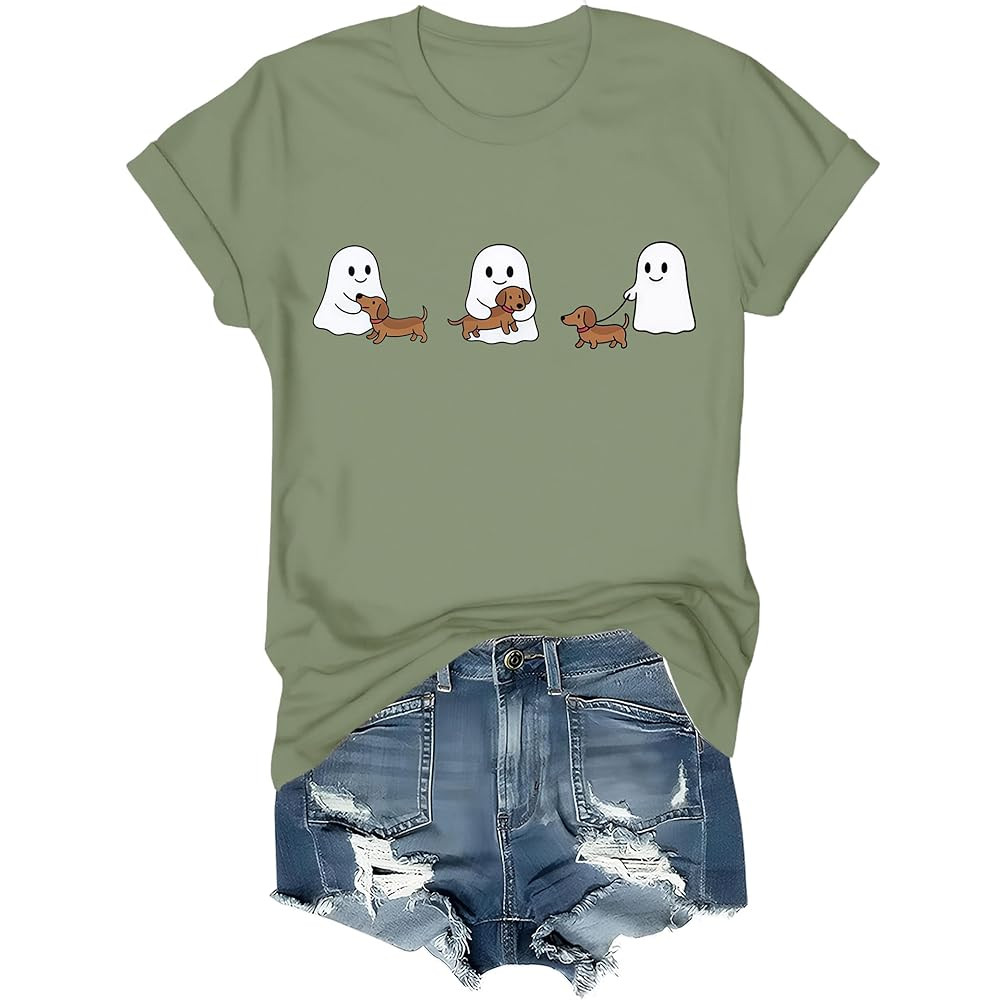 Dachshund Halloween T-Shirt Ghost Trio Halloween Shirt Vintage Wiener Dog Graphic Tee Unisex | Amazon (US)