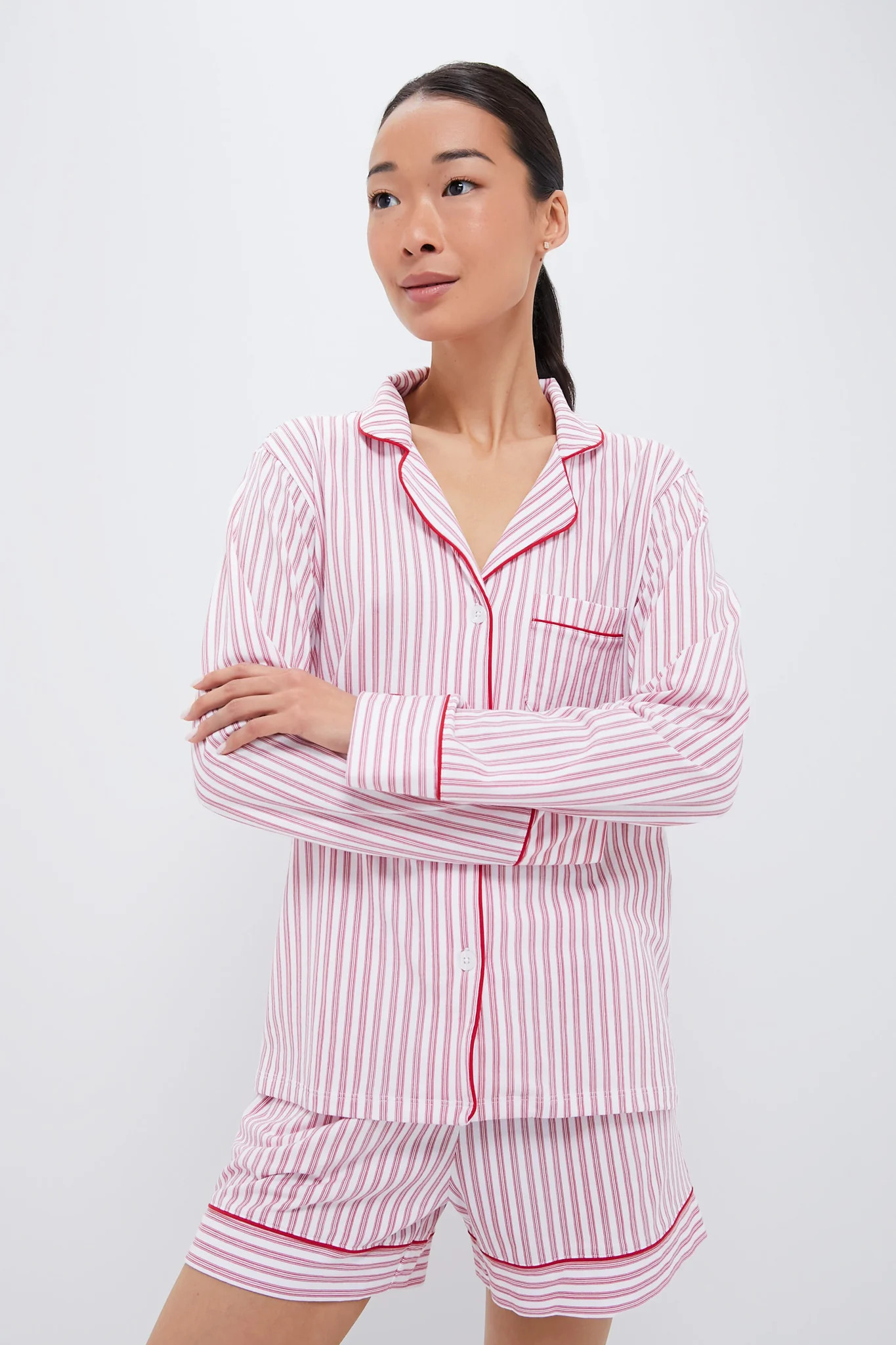 Antique Red Ticking Long Sleeve Short Pajama Set | Tuckernuck (US)