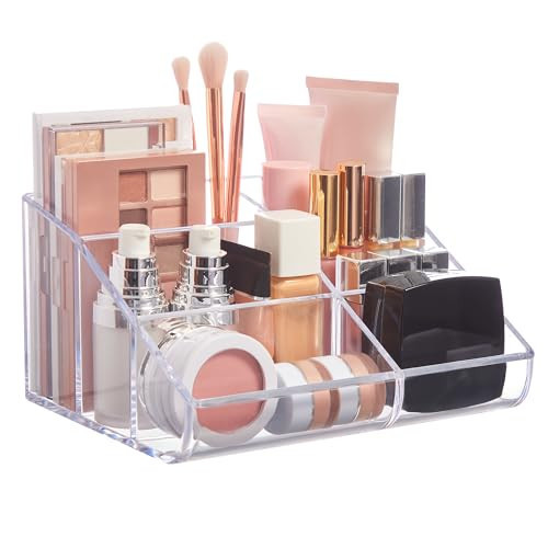 STORi Clear Plastic Vanity Makeup Organizer | 6-Compartment Holder for Brushes, Eyeshadow Palettes, & Beauty Supplies | Curved Front Design | Made in USA | Amazon (US)