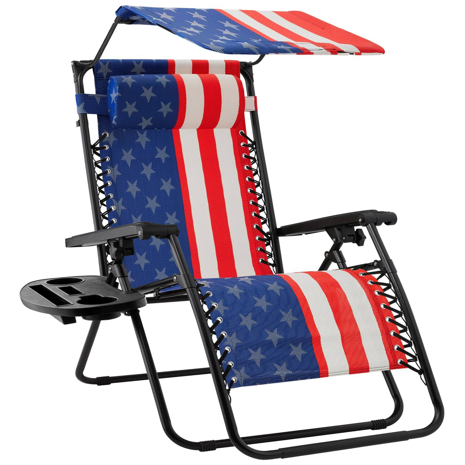 Best Choice Products - Folding Zero Gravity Recliner Patio Lounge Chair w/ Canopy Shade, Headrest, Tray - American Flag | Best Buy U.S.