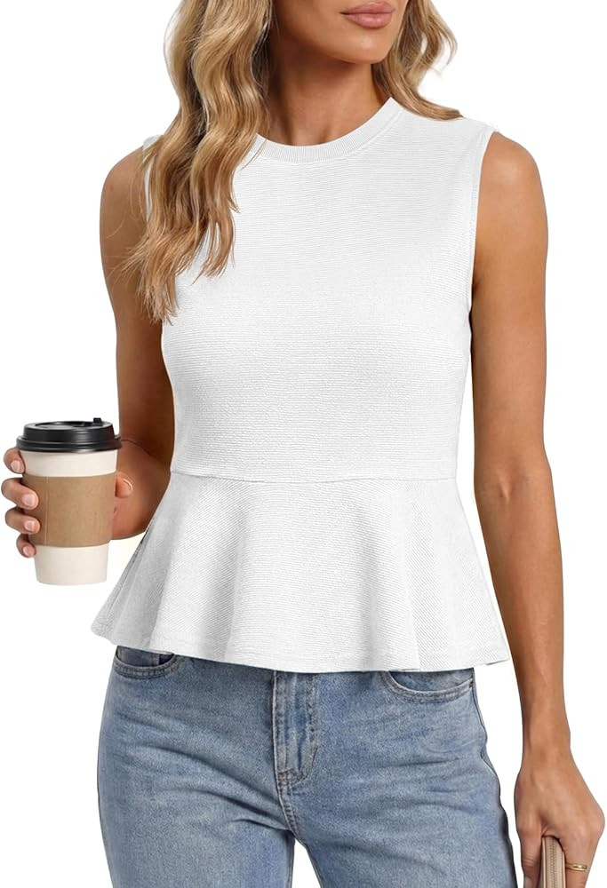 Tankaneo Womens Summer Tank Tops Sleeveless Ribbed Knit Babydoll Peplum Tops Work Business Casual... | Amazon (US)