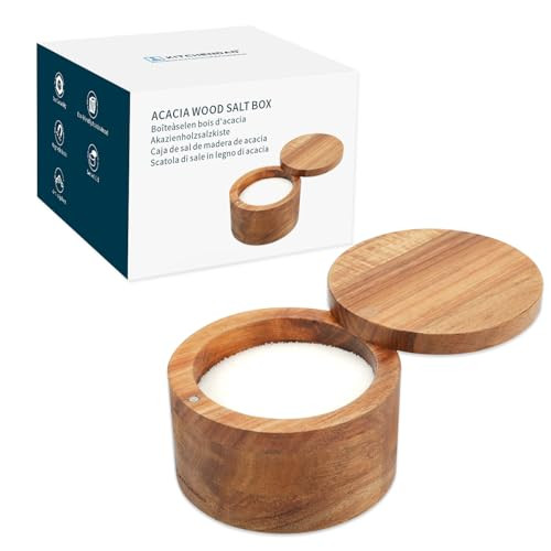KITCHENDAO Acacia Wood Salt Cellar Bowl Box, Elegant Kitchen Holder Container with Swivel Magnetic Lid to Store Favorite Seasonings Pepper Spice or Bath, 6oz | Amazon (US)