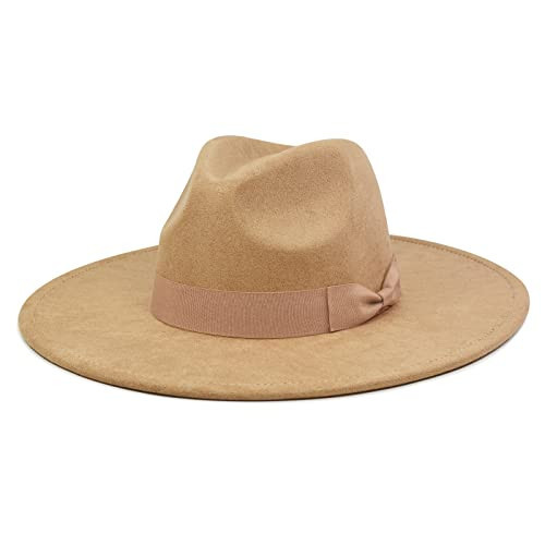 FLUFFY SENSE. Big Wide Brim Fedora Hat for Women - Nashville Outfits Western Hats Women's Felt Panama Rancher Hat (Mocha) | Amazon (US)