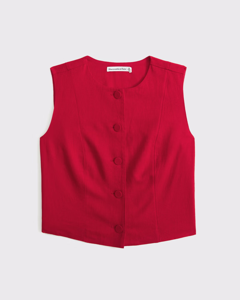 Women's Cropped Linen-Blend Button-Through Vest | Women's New Arrivals | Abercrombie.com | Abercrombie & Fitch (US)