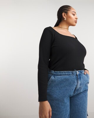 Black Square Neck Ribbed Body | Simply Be (UK)