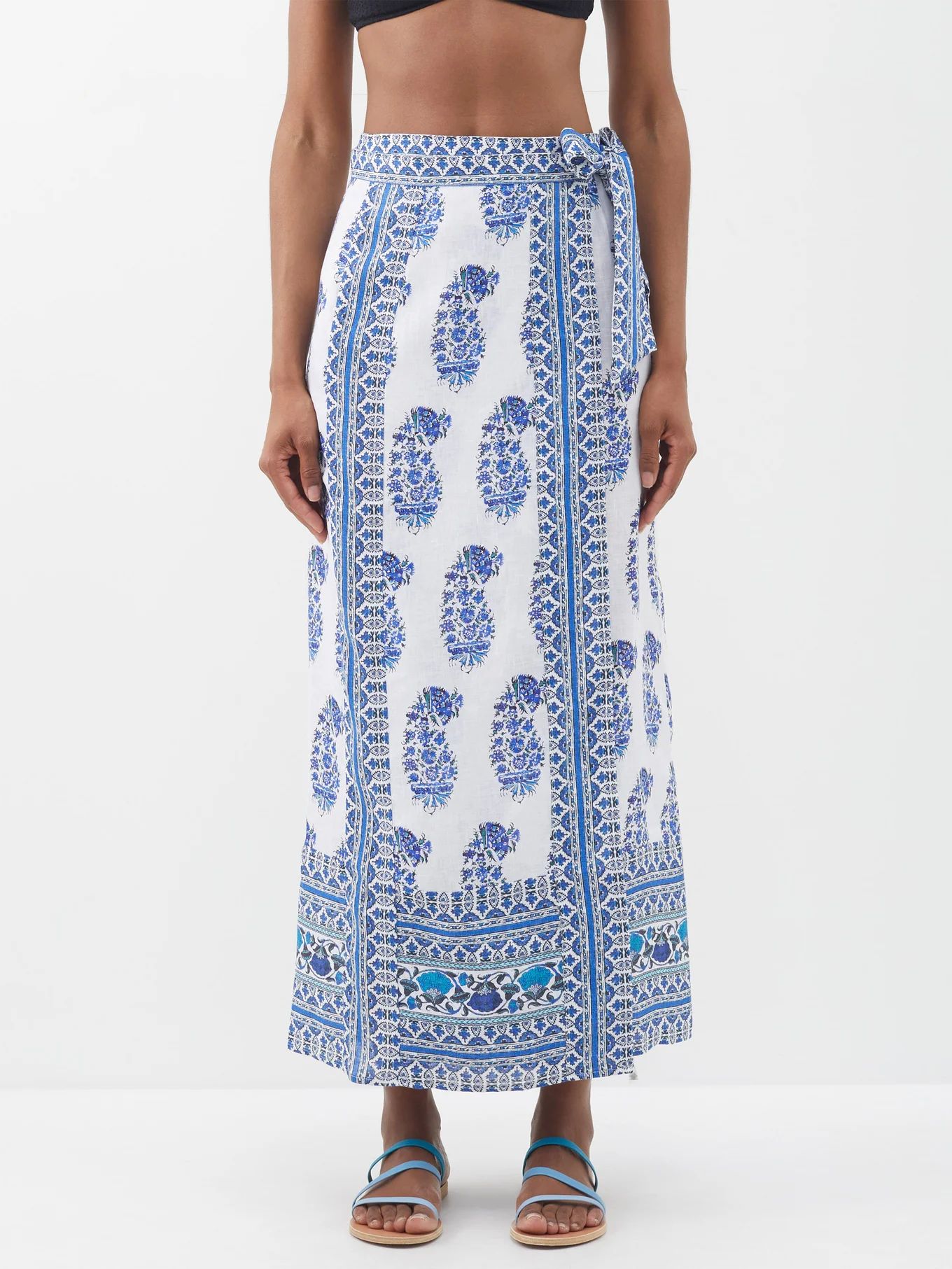 Mar block-printed linen wrap skirt | Matches (US)