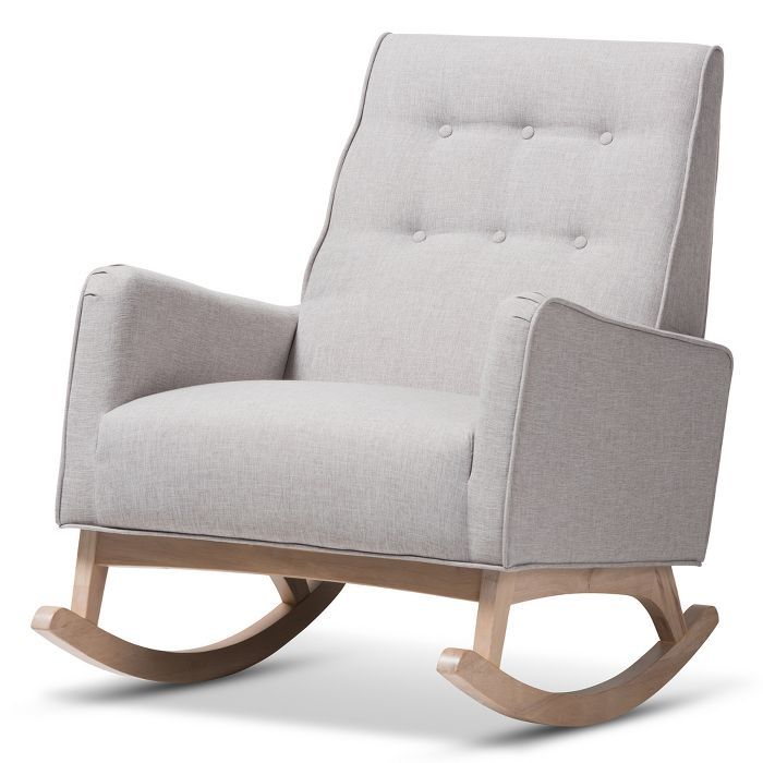 Marlena Mid - Century Modern Fabric Upholstered Whitewash Wood Rocking Chair - Baxton Studio | Target