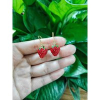 strawberry Earrings, Fruit Women Glass Drop Food Gift For Her | Etsy (US)