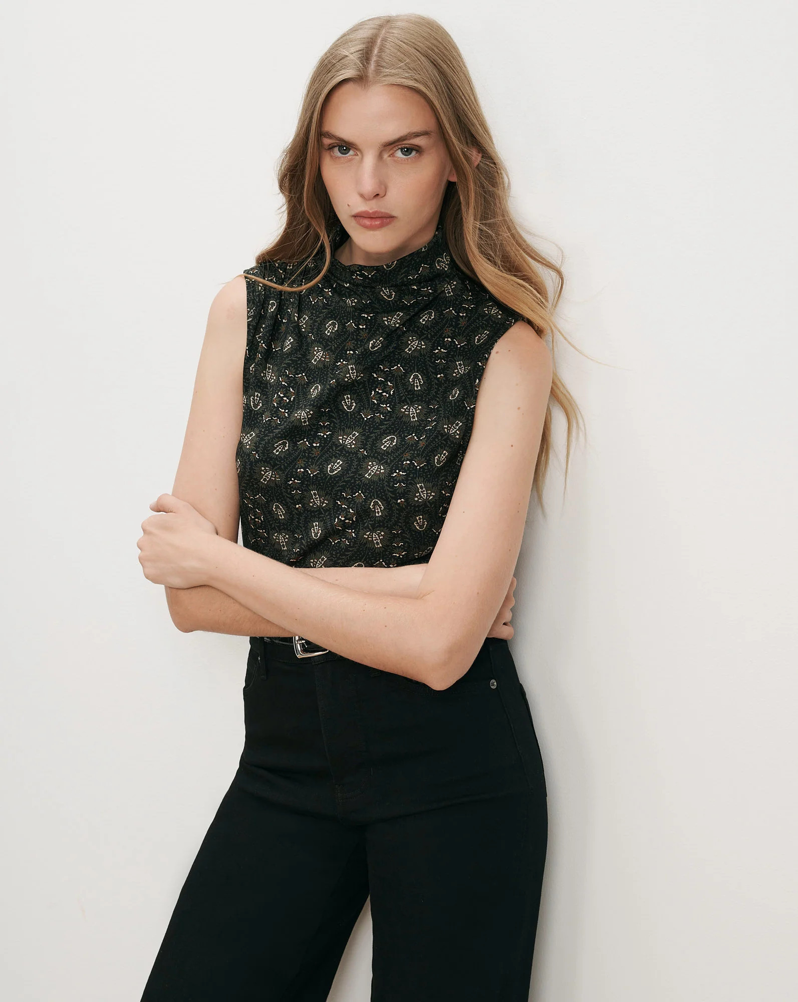 Mylie Mock-Neck Tank Top in Black Floral Multi | Veronica Beard | Veronica Beard