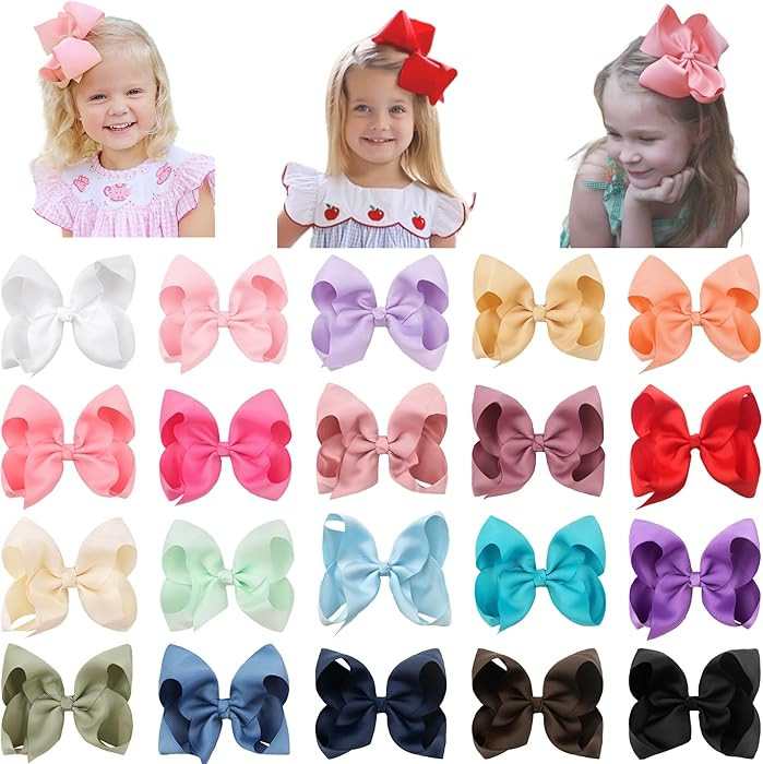 CÉLLOT 20PCS Big 6 Inch Hair Bows for Girls Grosgrain Ribbon Bow Toddler Back to School Hair Acc... | Amazon (US)