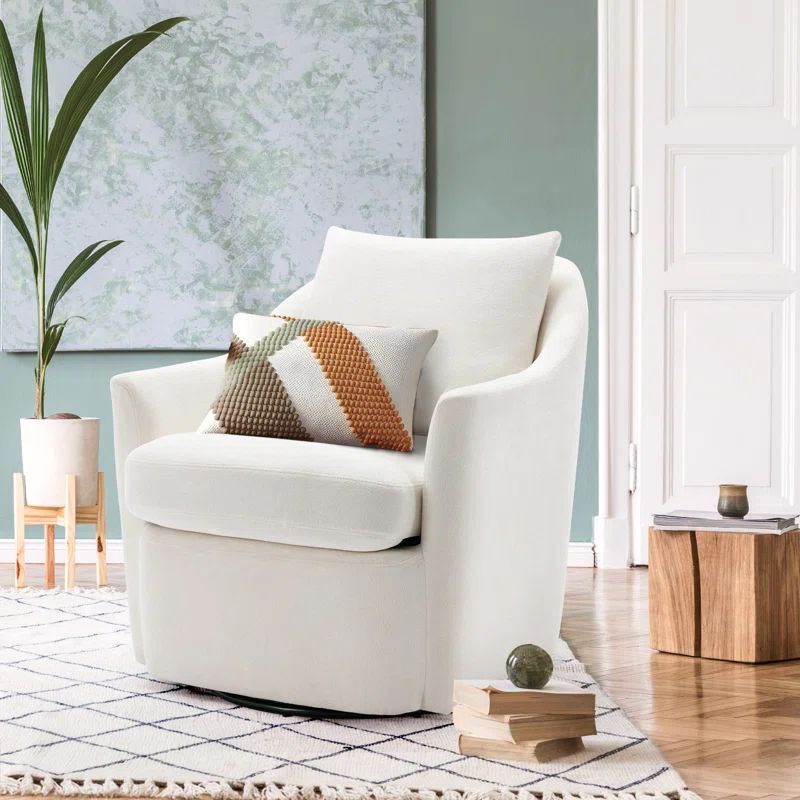 Oliur 30.51'' W Boucle Upholstered Swivel Barrel Chair With Removable Pillow | Wayfair North America