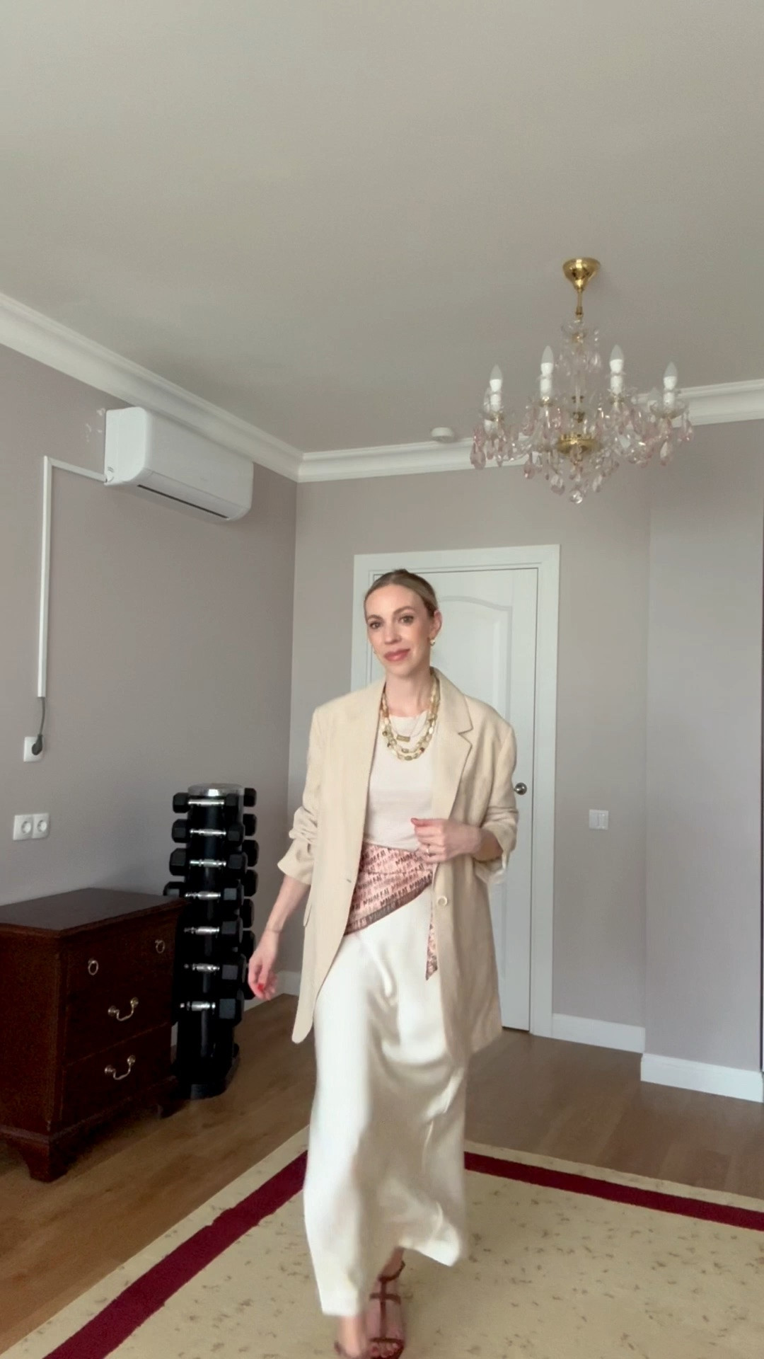 Business casual workwear, summer workwear, linen blazer, silk scarf tied at waist, satin skirt, style over 40

#LTKootd #LTKWorkwear #LTKOver40