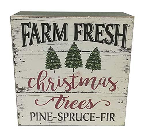 Nikki's Knick Knacks Farm Fresh Christmas Tree Wood Holiday Block Sign | Amazon (US)