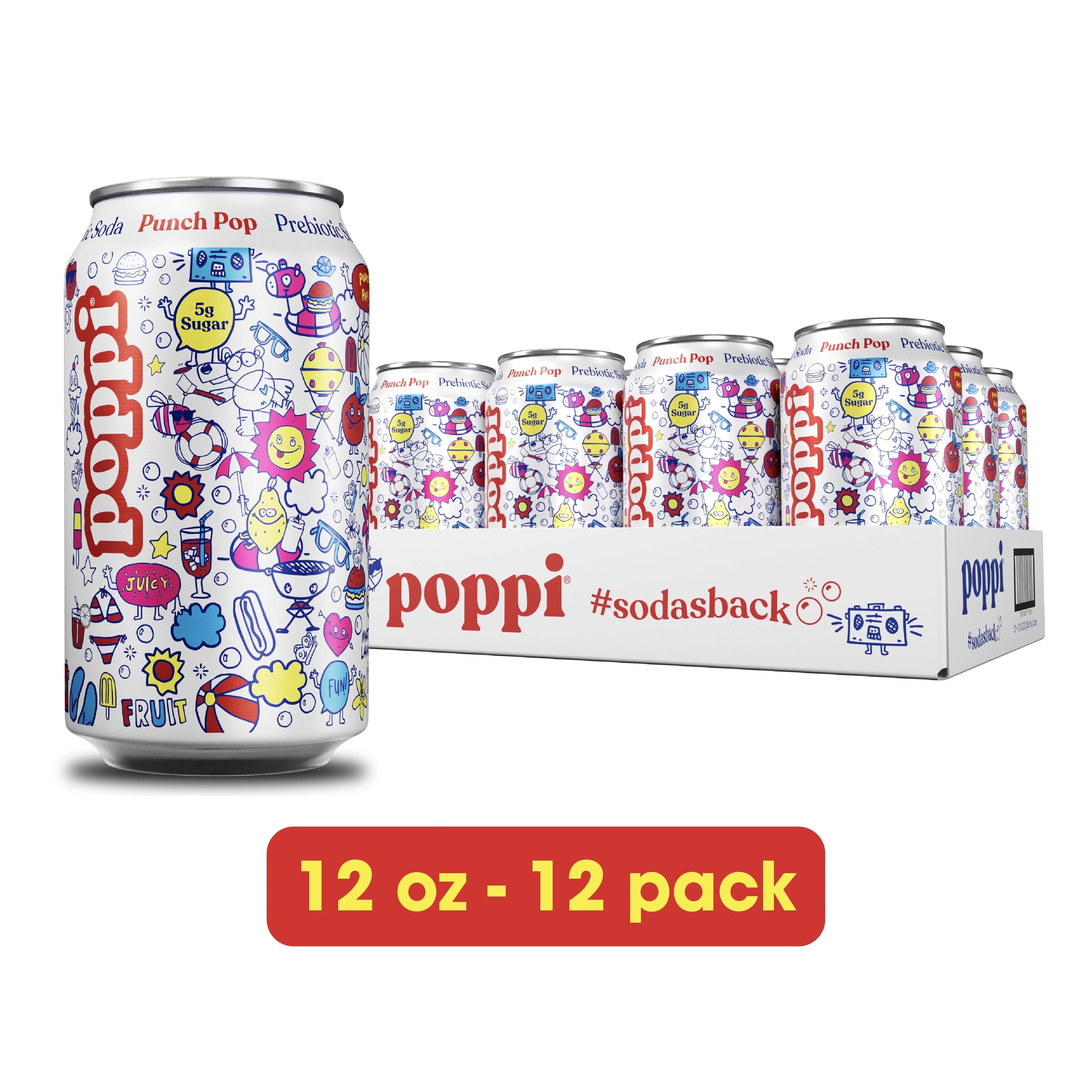 Poppi Punch Pop Prebiotic Soda, 12 oz, 12 Pack Cans | Walmart (US)