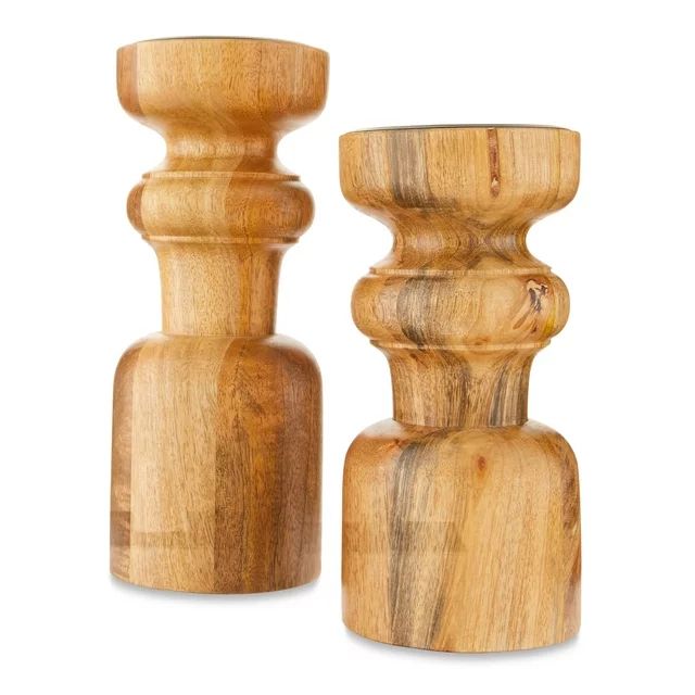 10 And 8 inches Holiday Time Wooden Pillar Candle Holder Set 2 Table Decor - Walmart.com | Walmart (US)